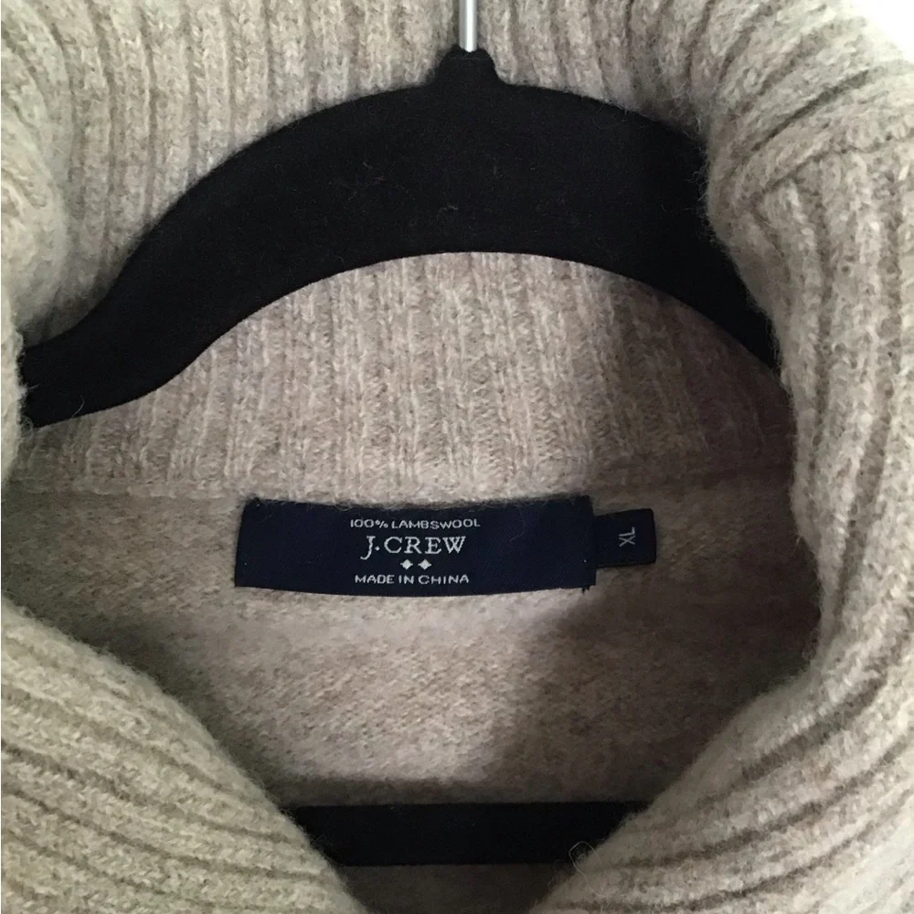 J. Crew 100% Lambswool Sweater Sz M Shawl Collar Light Brown Dad Academia Preppy